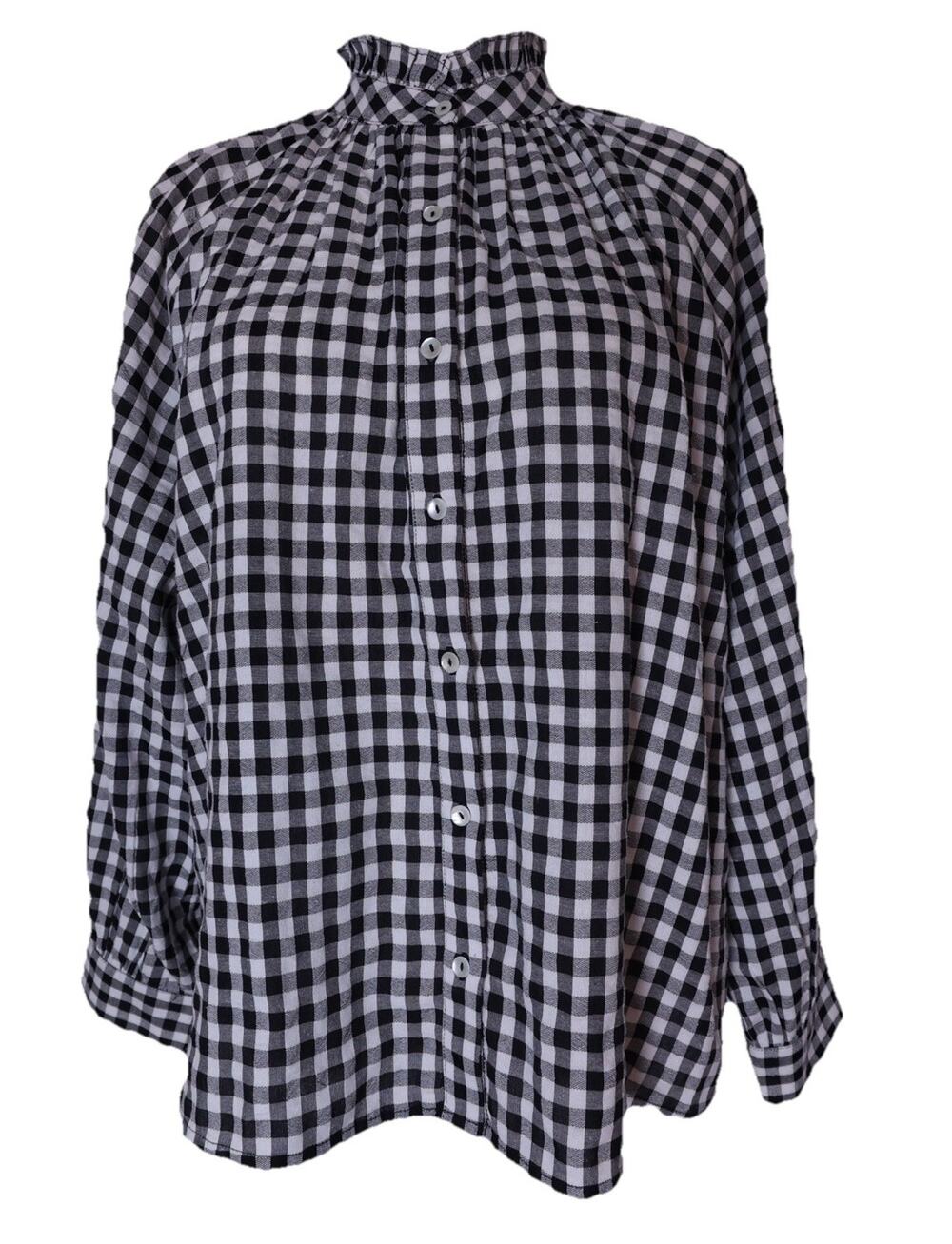 LaRoque Original Gingham Ruffle Neck Blouse Black White Check Size M